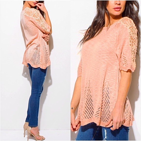Gorgeous Scalloped Lace Knit Flowy Peach Top sold - Picture 8 of 8